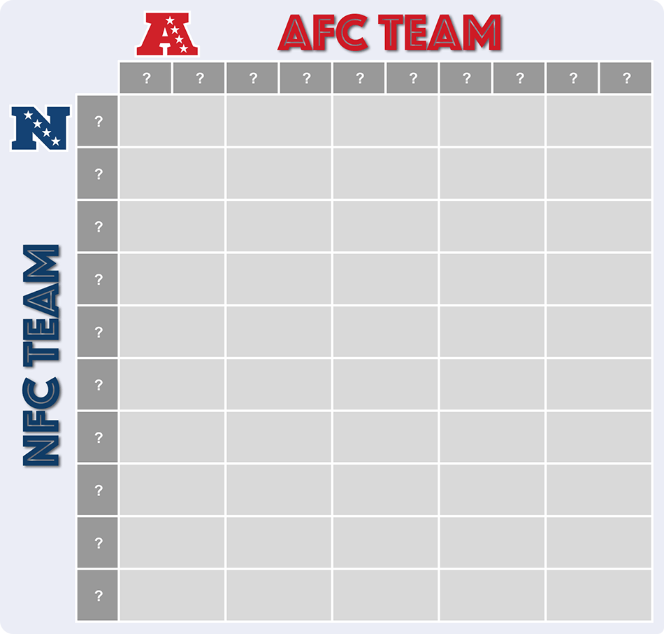 25 square template used for super bowl pools